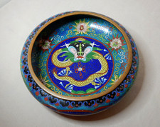 OLD CHINESE MULTI COLOURED ENAMEL AND BRASS CLOISONNE DRAGON BOWL 20cm WIDE