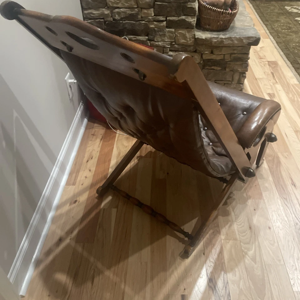 Sillas de yate de campaña ajustables de cuero marrón vintage THEODORE ALEXANDER Foto 4 de 4