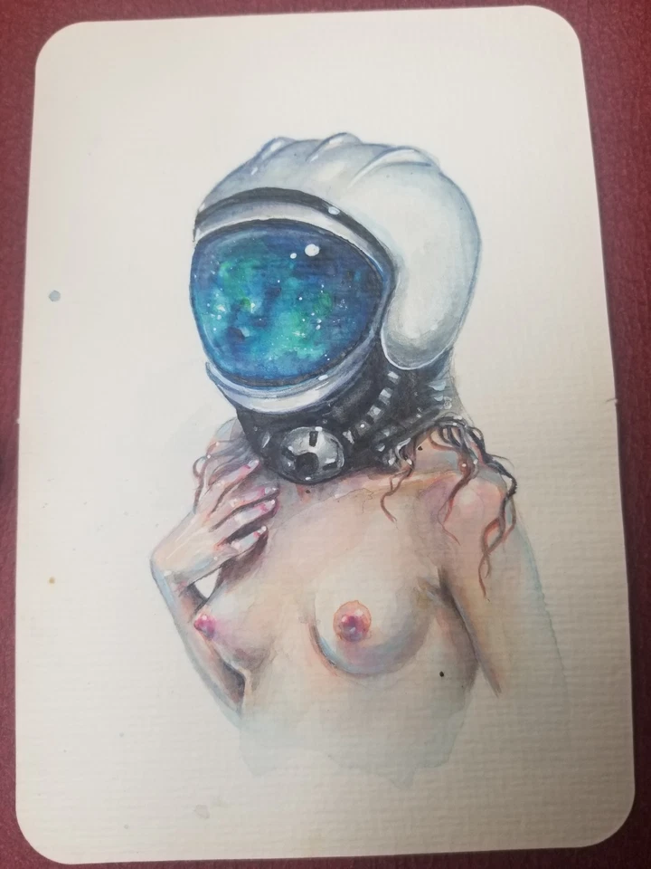 TANYA SHATSEVA [EVA GAMAYAN] "Space Girl" pintura original + tarjeta Mark Ryden Foto 3 de 4