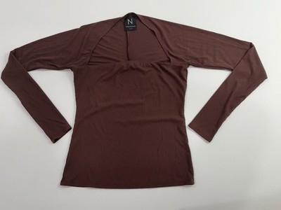 Naked Wardrobe Long Sleeve Square Neck Top Ribbed Knit Made in USA Brown