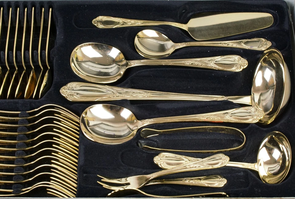 SBS Solingen Besteck Koffer WIEN 70-teilig 12 Personen 23/24 Karat Vergoldet - Bild 4 von 4