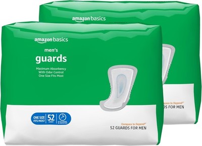 Men'S Incontinence Guards, Maximum Absorbency, 104 Count, (2 Packs of 52)