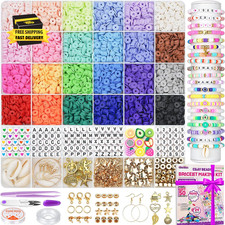 6000 Clay Beads Bracelet Making Kit, 24 Colors Flat Preppy Beads for Friendship