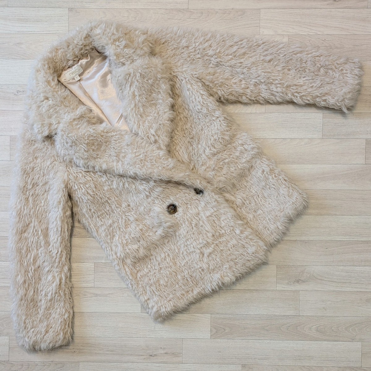 Womens Size S NEXT Cream Faux Fur Short Coat UK