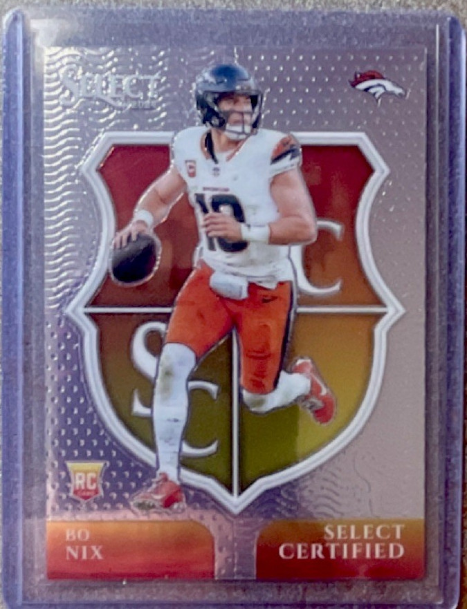 Bo Nix #4 Football Cards 2024 Panini Select Certified Rookie trading card — raw and PSA graded price guide