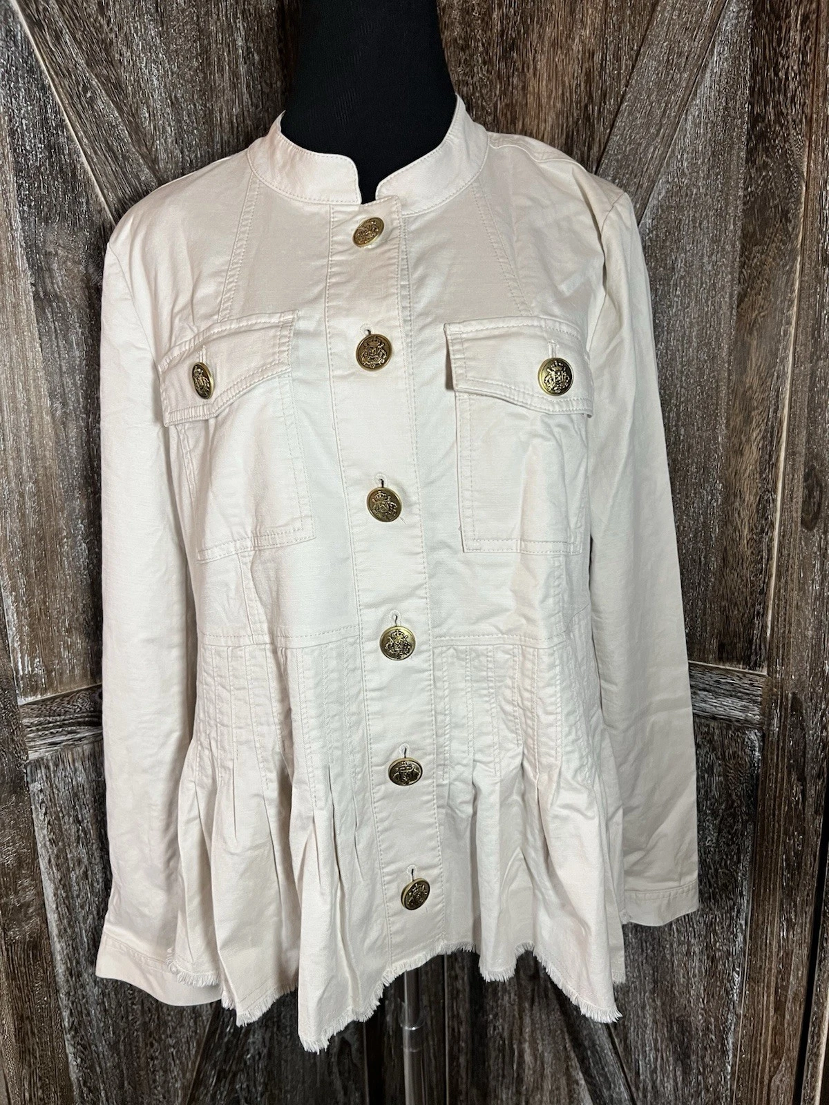 J. Jill New Military Pleated Peplum Jacket M (10-12) Light Barley Gold Buttons