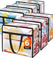 6 Clear Storage Bags with Zipper Handles for Clothes, Comforters, Bedding