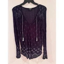 Lucky Brand Womens Bohemian Blouse V Neck Long Sleeves Medium Witchy Gotchic