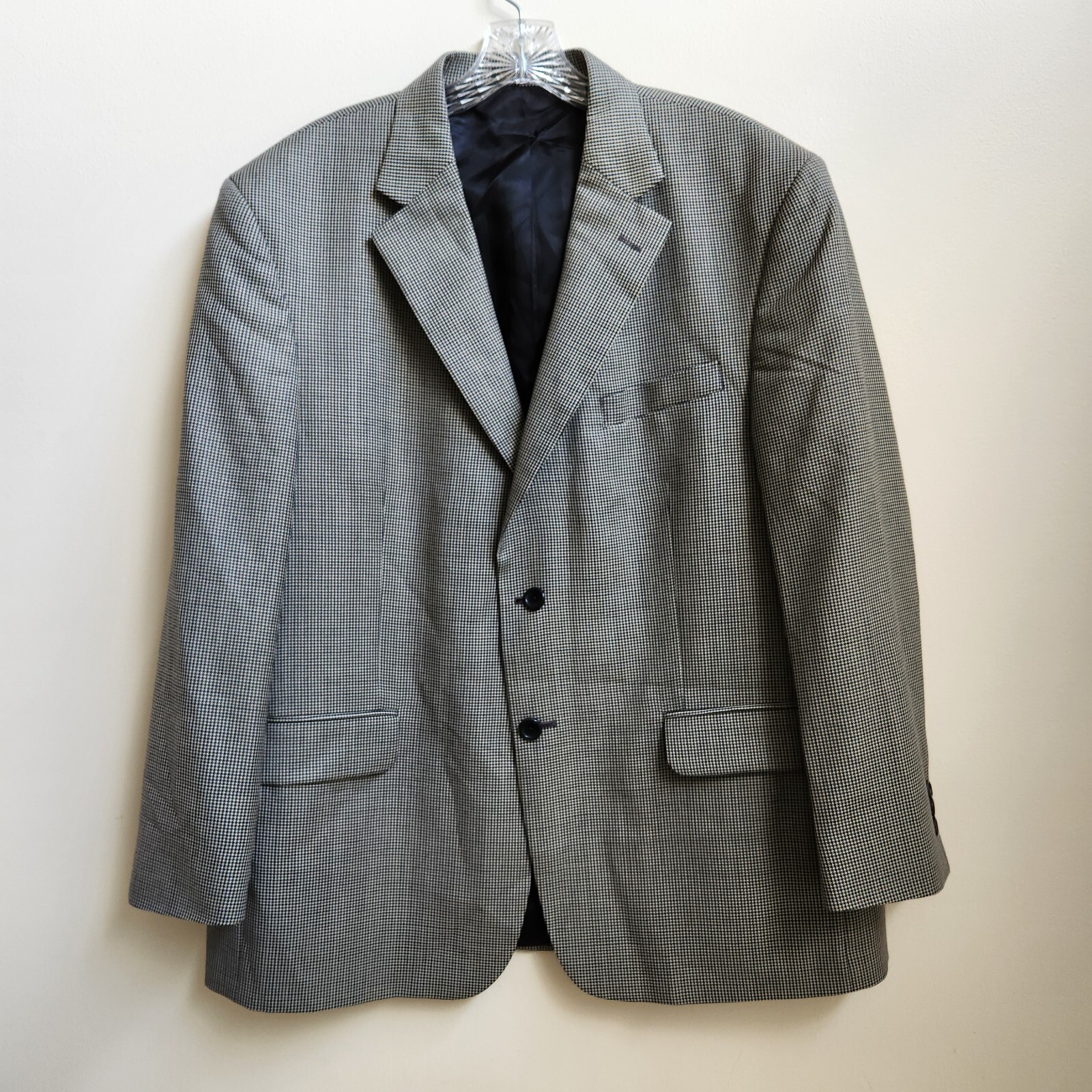 Stafford Blazer Jacket Men's 44S ~ Houndstooth Black Blue Sport Coat Two Button.