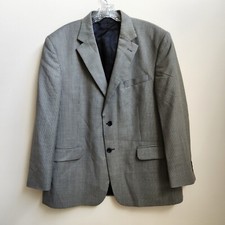 Stafford Blazer Jacket Men's 44S Houndstooth Black Blue Sport Coat Two Button.