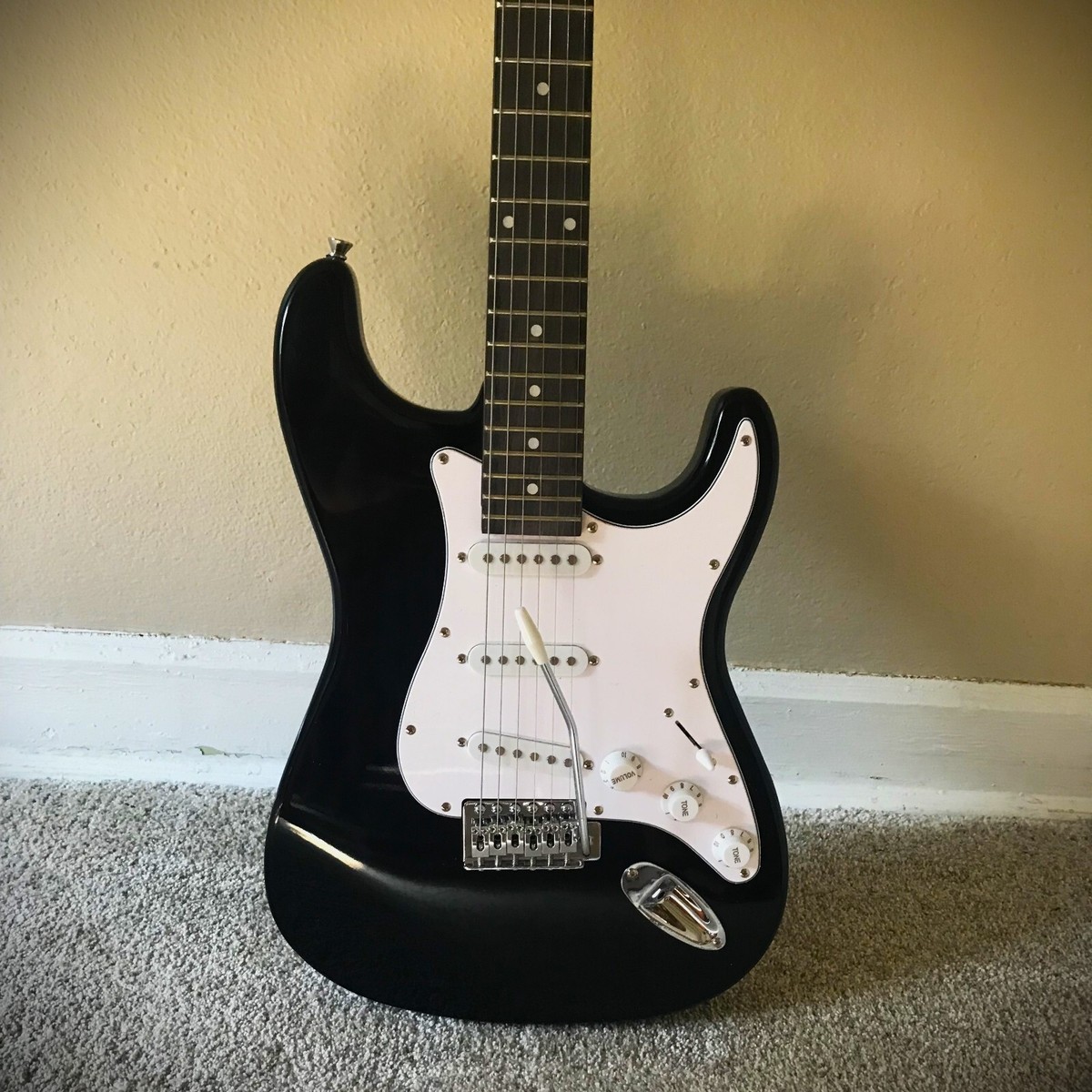 Full-Size Black Strat Style Electric Guitar Package w/ Gig
