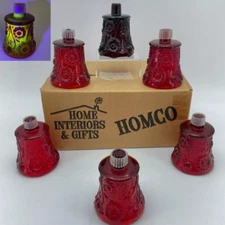 VINTAGE HOMCO Red Glass Votive Candle Holders Set of 6 Floral Pattern GLOW