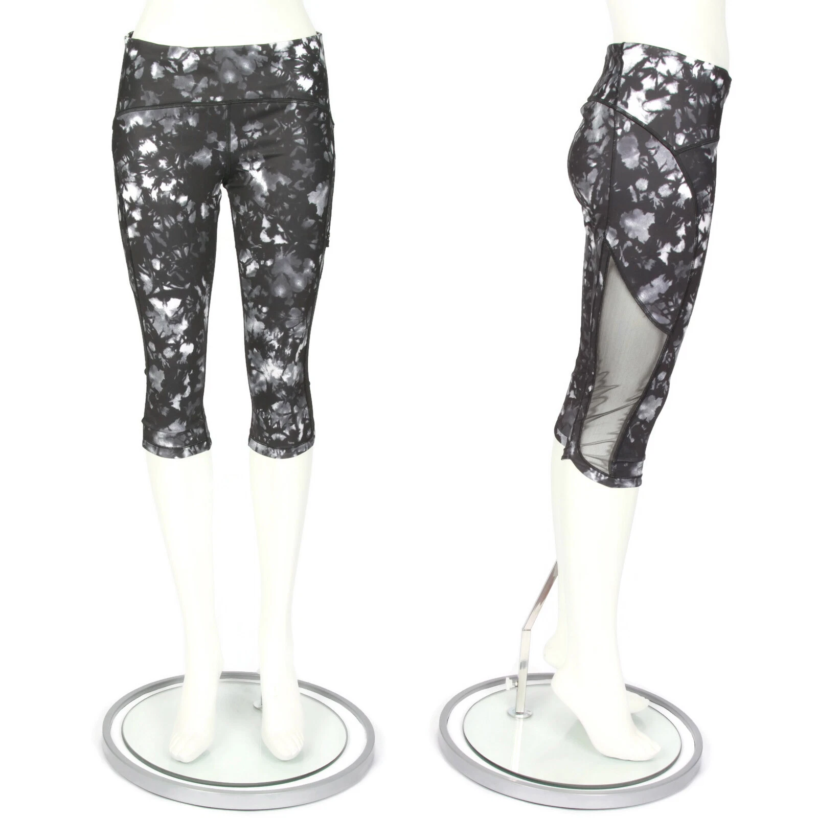 LULULEMON Sexy Side Mesh Panel Leggings Watercolor Floral Black size 8 - IN 6495