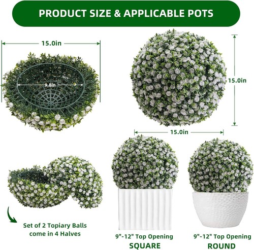 2 PIEZAS Bolas Topiarias Artificiales Bolas de Hierba Protección UV Imitación Boj Decoración Bolas - Imagen 11 de 14