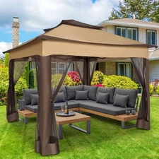 11x11 Pop Up Gazebo One-Push Canopy Tent Double Roof Outdoor Patio Lawn Shelter