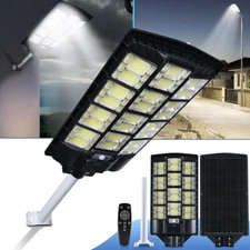 Commercial 99990000LM 11000W LED Solar Street Light Dusk to Dawn Road Lamp +Pole