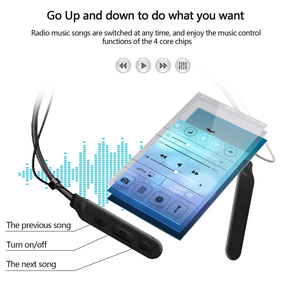 Écouteurs Bluetooth sport sans fil à tour de cou pour smartphones_voghion.com