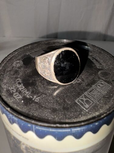 Vintage Gothic Sterling Genuine Black Onyx Dragon Mens Ring Biker Ring Sz 12.5