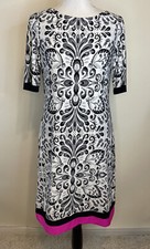 Eliza J Dress SZ 6 Stretch Pink Gray Black Abstract Exposed Zipper Half Sleeve