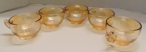 Vintage Set of 5 Jeannette Marigold Carnival Glass Iridescent Tea Coffee Cups