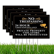 No Trespassing Sign 24 Hour Surveillance Yard Sign Outdoor Security Sign Set