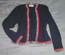 Vintage Laura Petites by Alyzia Red White Black open Cardigan Sweater Medium USA