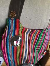 Peruvian Cloth Bag Striped Woven Multicolor Bag w/ llama and people
