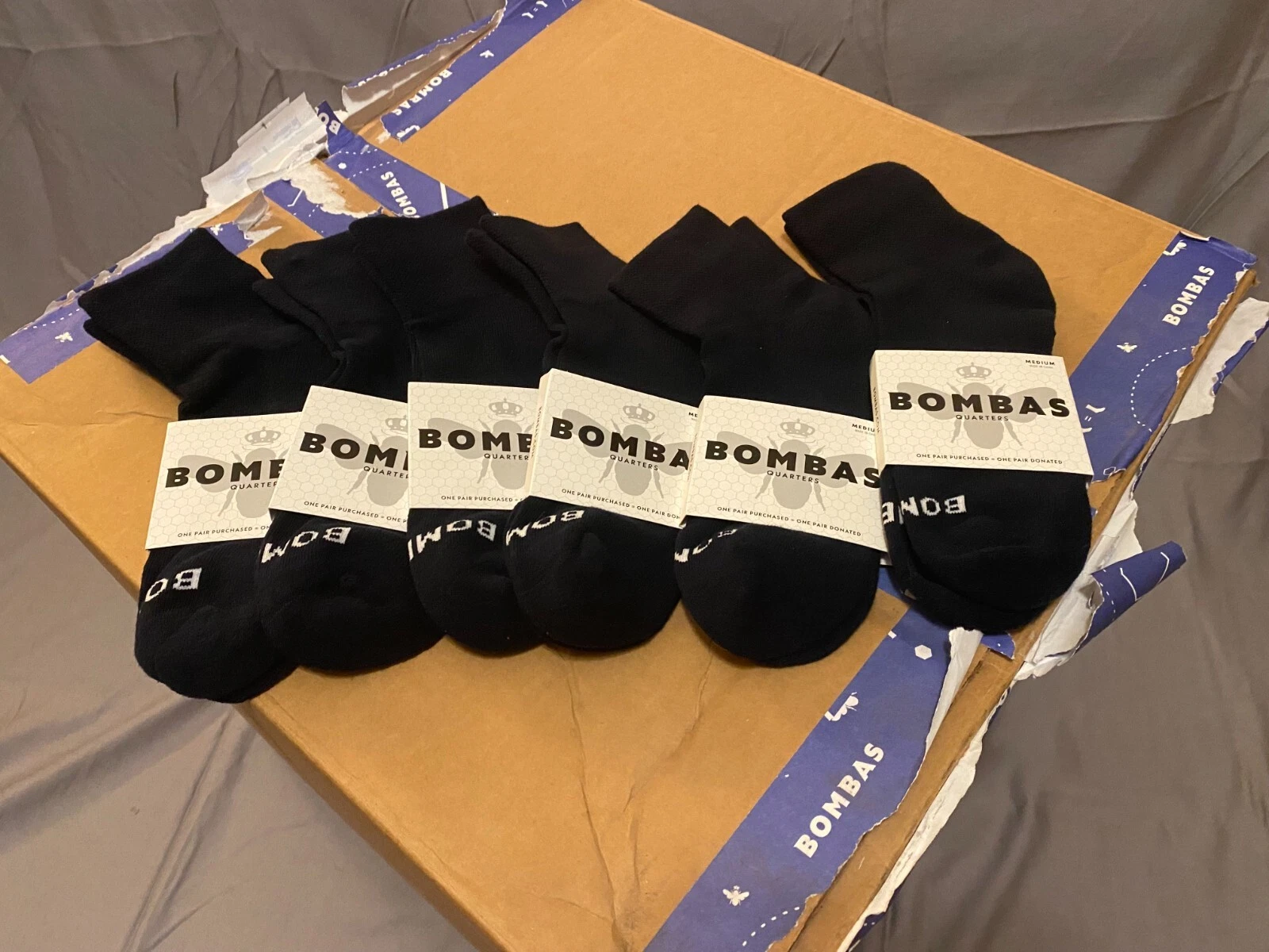 [6 pack] Bombas Classic Marl Quarter - Navy Socks Medium