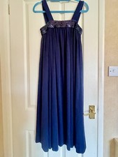 Trina Lewis Marjon Couture Vintage Navy Dress sequin embellish chest 34 ton38”