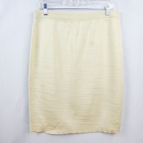 Escada Margaretha Ley Knee Length Pencil Skirt Sz L Ivory Champagne Gold Knit - Picture 5 of 11