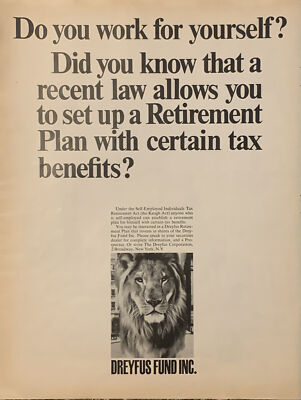 1967 Dreyfus Fund PRINT AD Self-Employed Retirement Plan VTG 1960s Tax Benefits