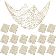 16 Pieces Natural Fish Net Decoration 80" x 40", Wall Hanging Cotton Fishnet ...