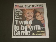 2016 DECEMBER 29 NEW YORK POST NEWSPAPER - DEBBIE REYNOLDS DEAD - 1932-2016