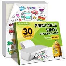 Sticker Paper For Inkjet Printer 30 Sheets Vinyl Sticker Paper Matte Waterproof