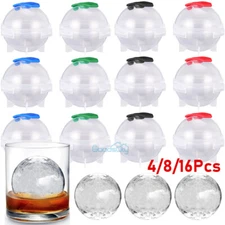 4-16Pcs Slow-Melting Silicone Round Ice Cubed Tray Maker Molds Whiskey Cocktails