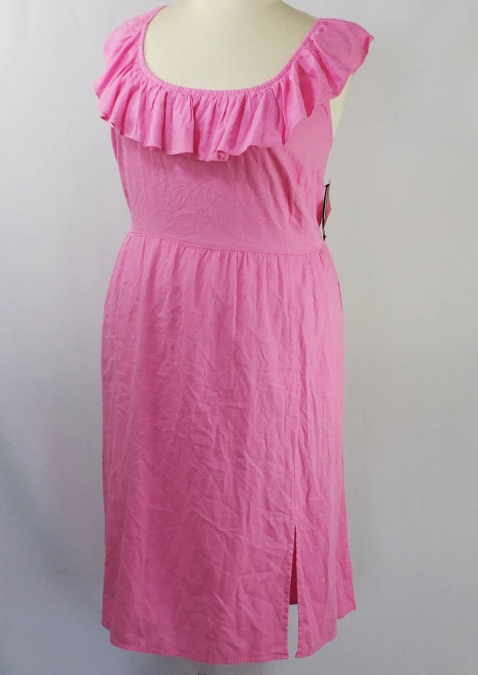 Nuevo con etiquetas Vestido AVA & VIV Rosa Pétalo Talla Grande 4X Cuello Volantes Mezcla de Lino Foto 3 de 4