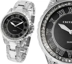Ladies' Wristwatch Black/Silver Crystal Trim Metal Strap Excellanc 180/039