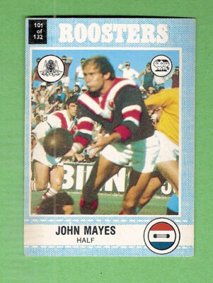 1977  EASTERN SUBURBS ROOSTERS  SCANLENS RUGBY LEAGUE CARD   #101  JOHN MAYES