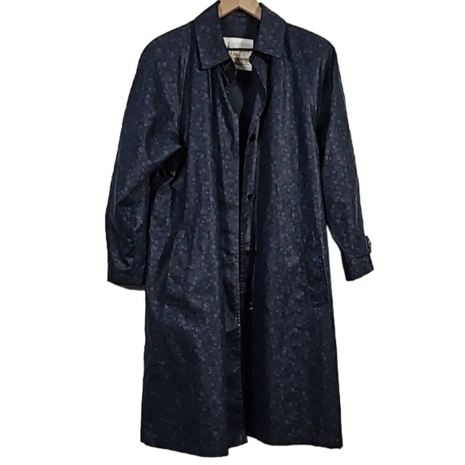 London Fog Women’s Navy Blue Floral Vintage Trench Coat for Office Style