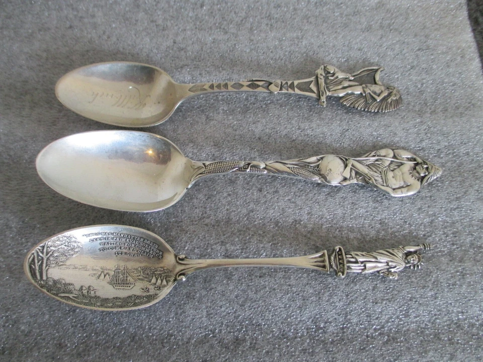 纯银印度和雕像自由勺子 批量(3) Alvin/LUNT/WALLACE 出品 — 第 3/4 张图片