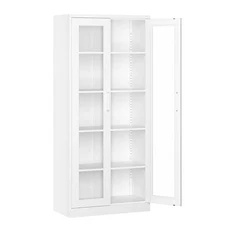 67-inch Display Cabinet Metal Storage Glass Bookcase with 4 Adjustable Shelves