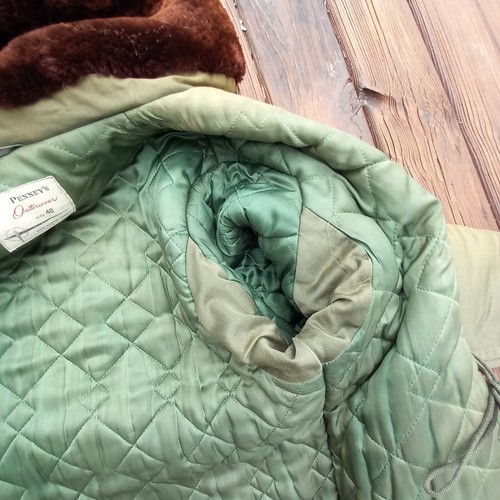 40 Distress PENNEYS Vtg 60s 70s Faux Lined Split Hood Winter Coat Flight Style - Picture 17 of 22