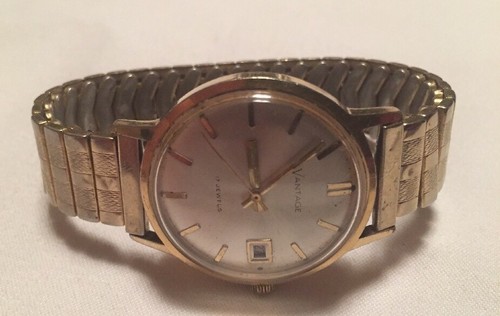 Vtg Vantage 17-Jewels Gold Dial Watch w/ 18mm Stretch Band! - Picture 5 of 12