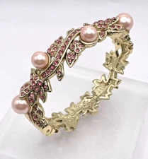 HEIDI DAUS "Vine & Divine" Crystal & Faux Pearl Bangle Bracelet - Rose/S/M - NWT