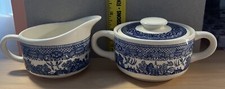 Vintage Blue Willow Covered Sugar And Creamer Unmarked Japan, No Chips Or Crack