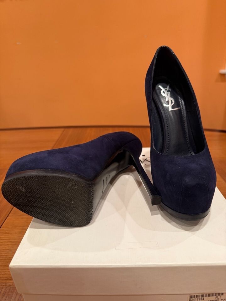 Decolte Yves Saint Laurent platform blu navy scamosciate taglia 38.