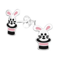 1 Paar Ohrringe Ohrstecker 925 Sterling Silber Hase Im Zylinder
