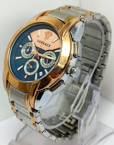 Luxury Versace Chronograph Men Blue Dial Stainless Steel Band Quartz Wristwatch - 第 6/8 張圖片