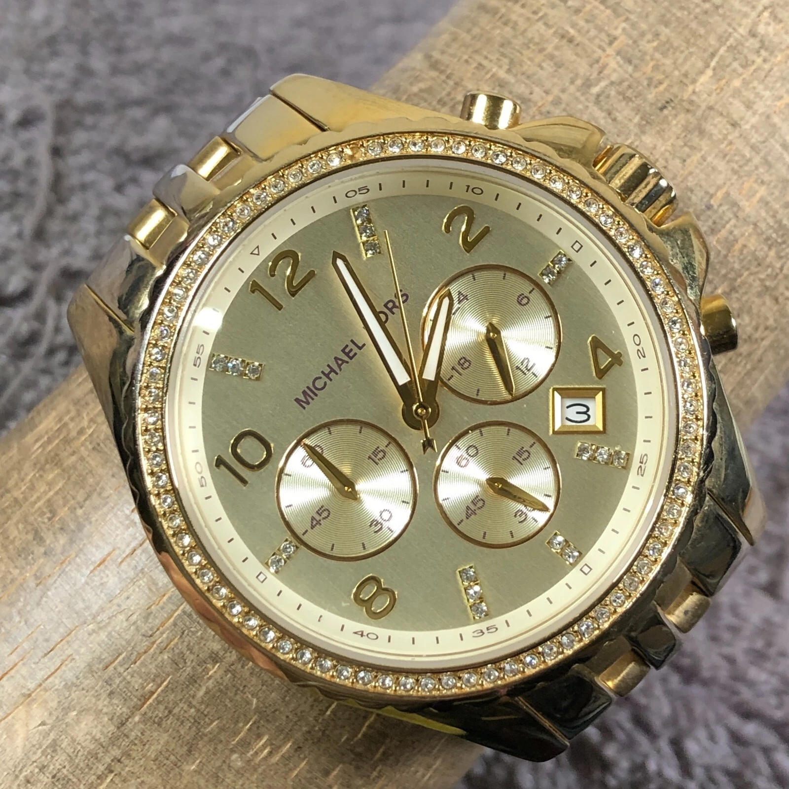 Orologio Michael Kors Glitz Donna MK 5347 Cronografo Tono Oro Quarzo 42mm 6 3 4"
