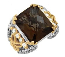Philip Andre 18k Gold & Sterling Silver Diamond & Smokey Topaz Ring size 7